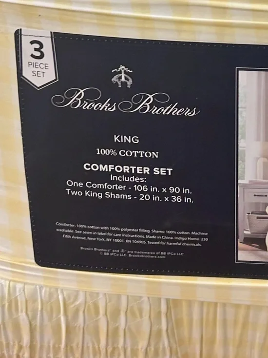 Brooks Brothers Yellow and White Checkered King Cotton Comforter Set 106”x90”