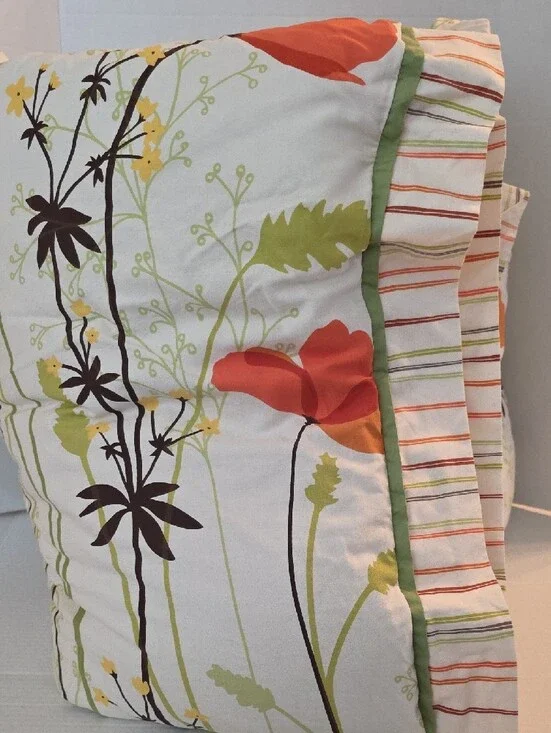 Botanical Modern Botanical Stems Poppy Revisable Stripes Twin Comforter
