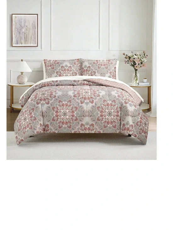 PETRA : Choose Full/Queen or King 3pc Floral Medallion Reversible Comforter Set