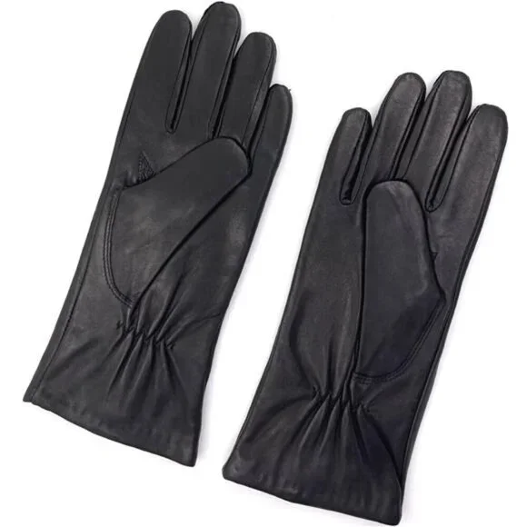 New Luxury Italian Soft Genuine Leather Gloves Cashmere Lined Black for Women