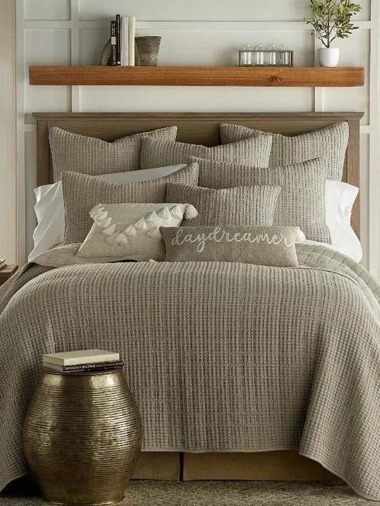 Levtex Home Taupe Mills Waffle Quilt Set KING 122x106 bedspread