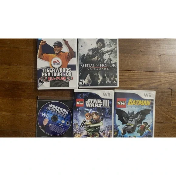 Lot of 5 - Wii Games: Jeopardy, MOH Vanguard, Lego Star Wars & Batman, PGA '09