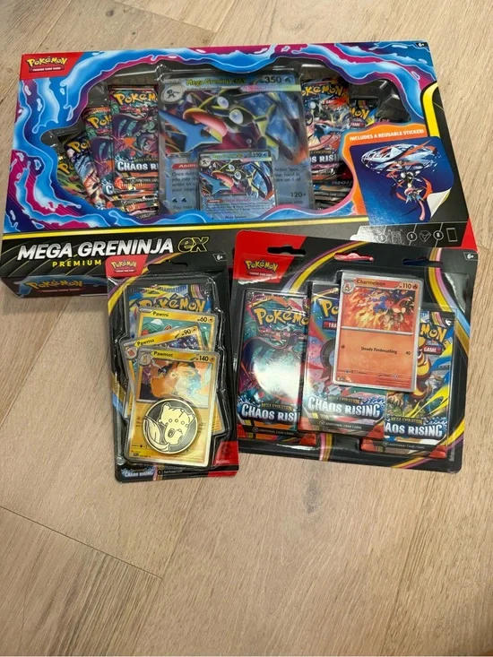 Mega Greninja EX Premium Box and Chaos Rising Booster Packs NEW