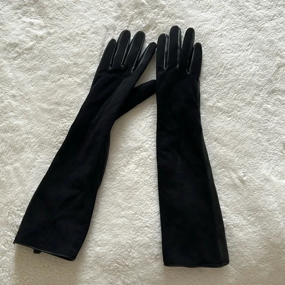 Genuine suede and leather long warm gloves
