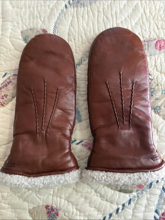 New Listing Hestra Chestnut Brown Leather Mittens with wool lining.