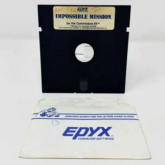 Impossible Mission Commodore 64 C64 Epyx 1984 5.25 Floppy Disk With Sleeve