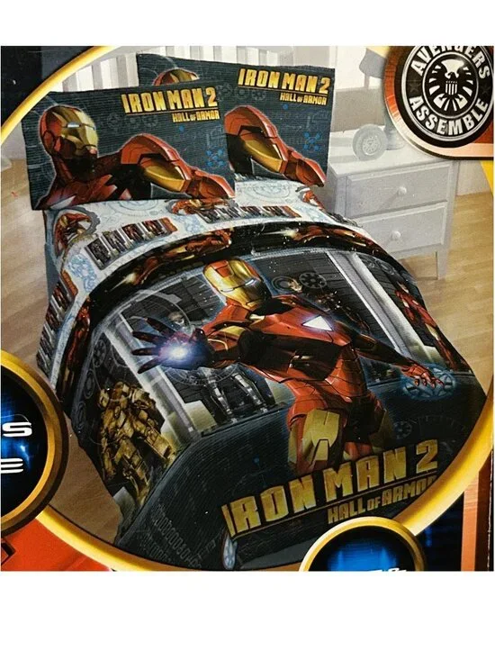 NEW~vtg TWIN size Comforter+Sheet Set~Marvel's Iron Man Superhero Avengers~4pc