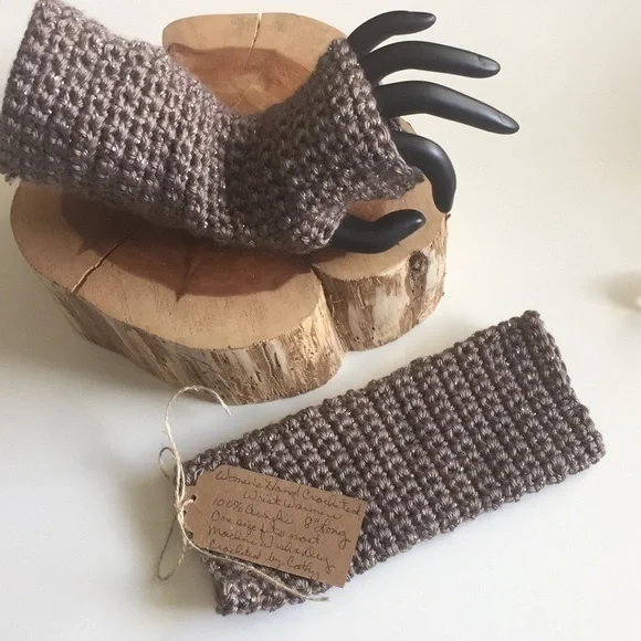 Handmade Fingerless Gloves Chocolate Glitter Extra Soft Text Crochet Gift