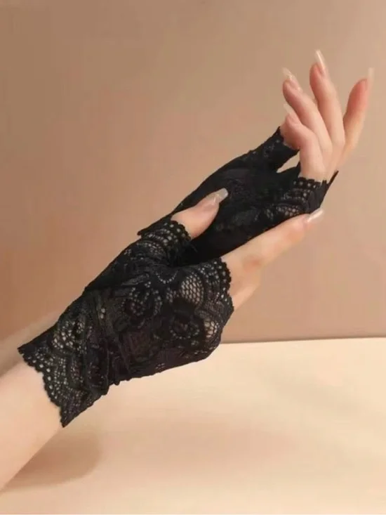 Black Lace Fingerless Gloves for Women Costume Concert Goth Elegant Lightweight
