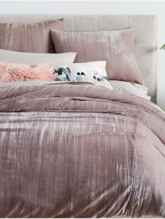 West Elm Velvet Comforter in Dusty Rose