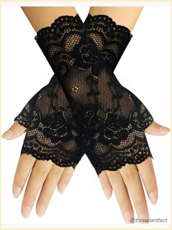 Short Lace Gloves Fingerless Bridal Wrist Gloves Opera Evening Wedding Tea