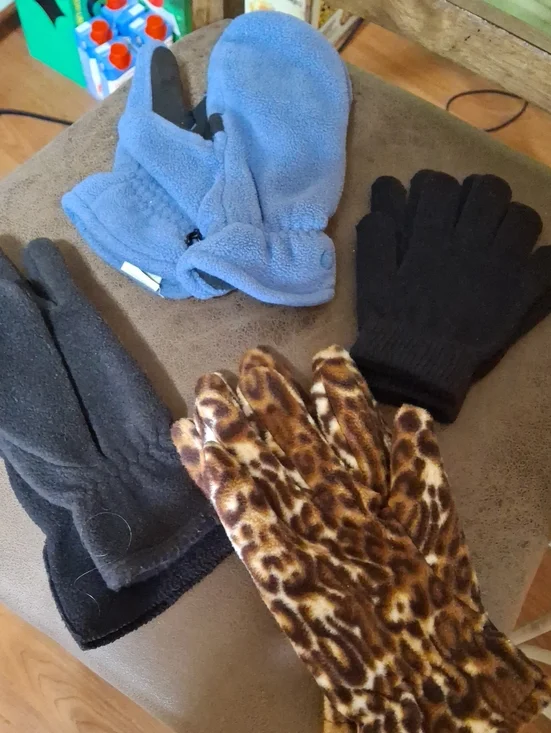 Fleece Mittens and Gloves Bundle - Blue, Black, Gray, Leopard