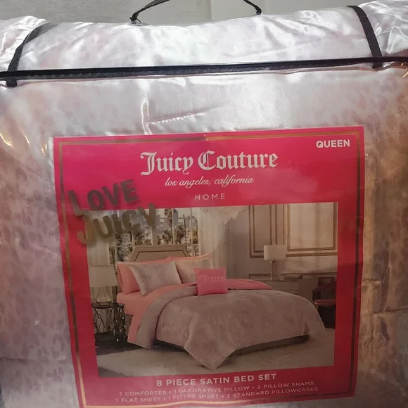 Juicy Couture Pink and Silver Satin Comforter Set - Queen