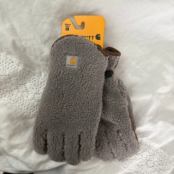 LARGE Carhartt Women's Insulated Sherpa Gloves Brown Fleece Winter NWT GF0682-W