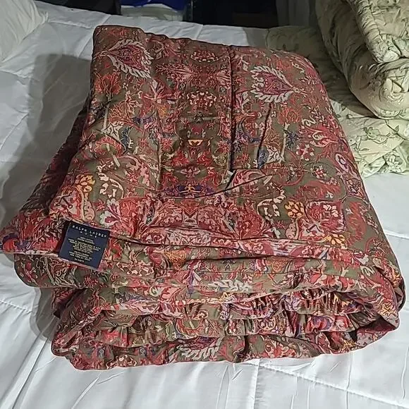 Vintage Ralph Lauren Galahad Twin Comforter Red Green Multicolor Sateen Cotton