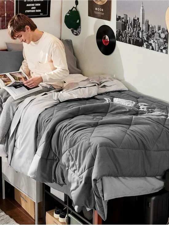 Reversible Gray Comforter - Twin/Full Soft Microfiber Comforter