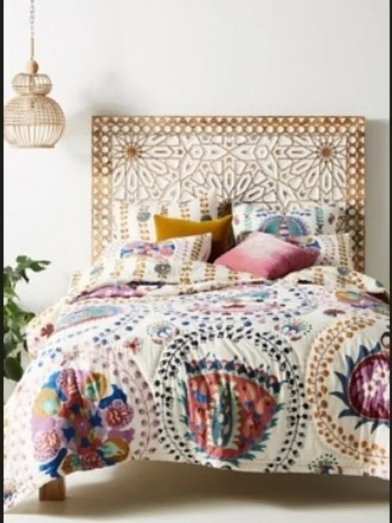 Anthropologie Multicolor Boho Medallion Comforter in White Base