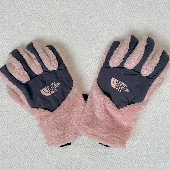 The North Face Denali Etip Pink Black Fleece Touchscreen Gloves Womens Medium