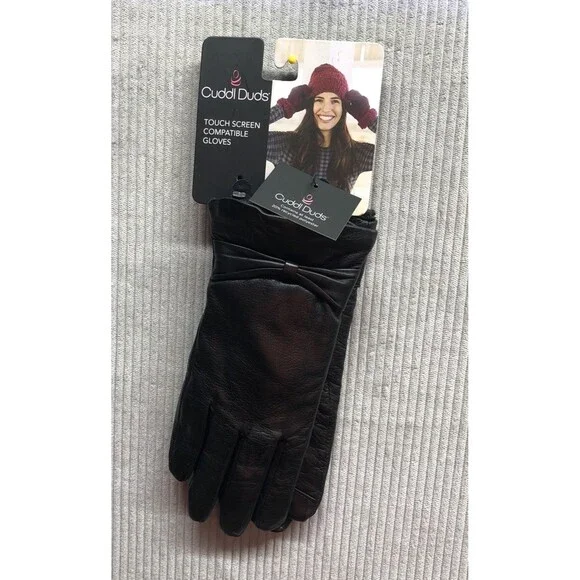 Cuddl Duds Touch Screen Compatible Leather Gloves Small Black NWT