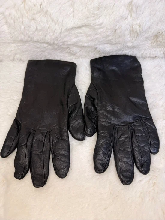 Fownes Women's Black Leather‎ Gloves 100% Cashmere Lined Luxury Winter Size 8