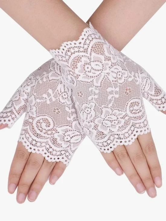 White Lace Fingerless Gloves - Women's Accessories