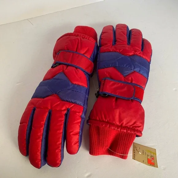 Lands' End Ski Gloves Womens Small Red Blue New Vintage Thinsulate Leather Palm