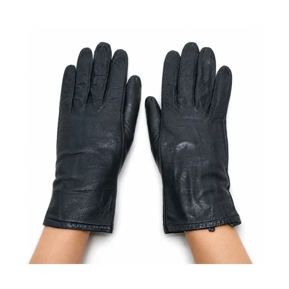 Vintage Leather Gloves Womens 7 Black Made in France Classic Wrist Length
