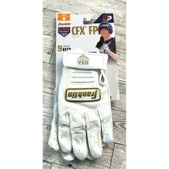NWT Franklin CFX FP White & Gold Fastpitch Batting Gloves Janie Reed Girls SMALL