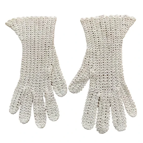 Vintage Hand Made Crochet Cotton Gloves Ladies Daytime Formal Church Wedding OS