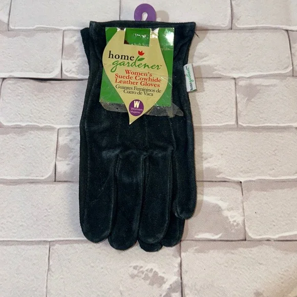 Home Gardener Womens Suede Cowhide Leather Gardening Work‎ Gloves Black NWT