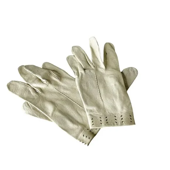 Vintage 80s Cream White Leather Driving Gloves Size 7 1/4 Small Lightweight Soft