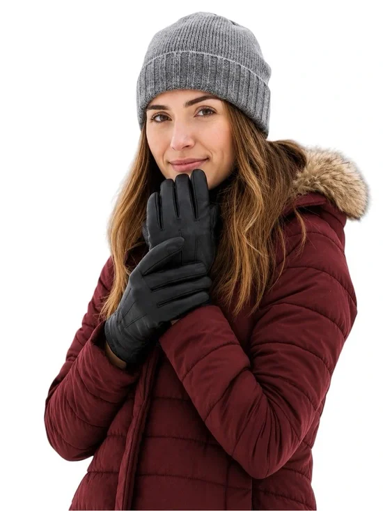 Fownes Bros TouchPoint Tech Leather Faux Fur Lined Gloves Black Small NWT