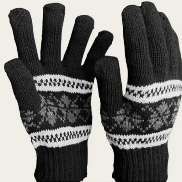 Black UNISEX Nordic Snowflake Gloves