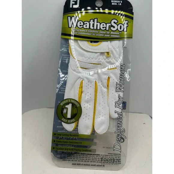 FootJoy WeatherSof Womens Golf Glove Left Hand Medium Large White Yellow 67810