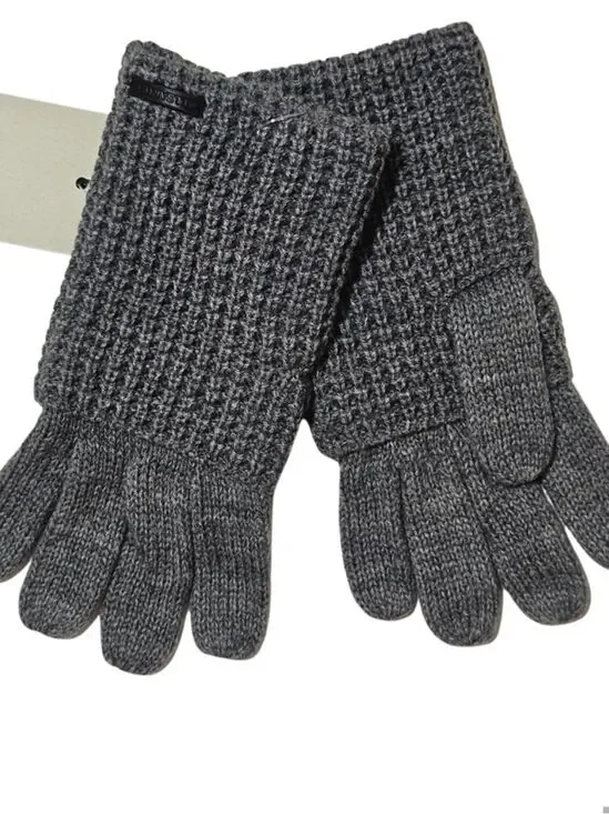 NWT All Saints Gloves Light Grey Mixed Stitch Knit Wool Blend Outdoor Winter