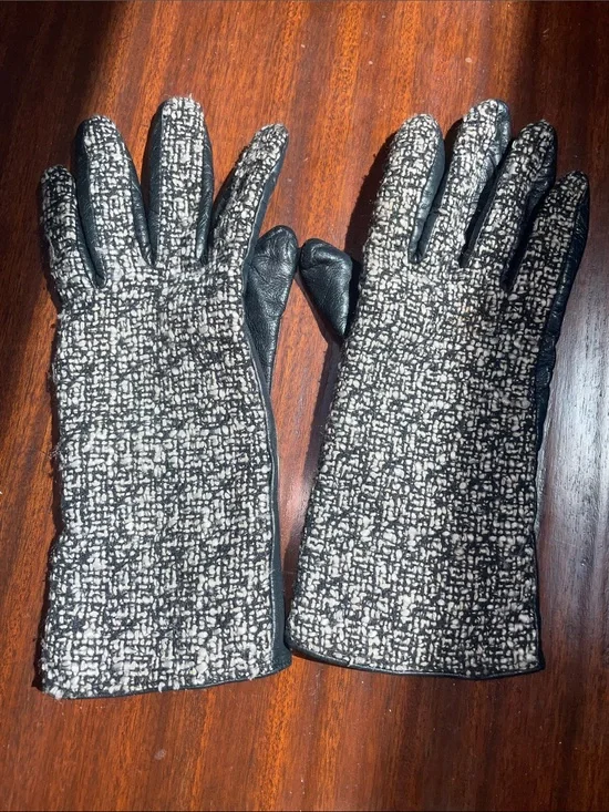 Vintage Black and White Boucle  Leather Gloves that look like St Laurent