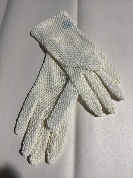 Vintage ivory white mesh net retro easter gloves nylon made in Japan