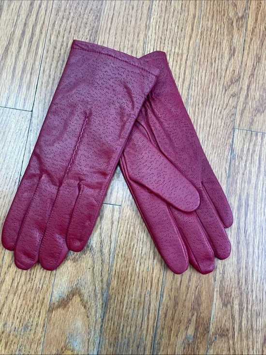 Ladies Perforated Burgundy Leather Gloves