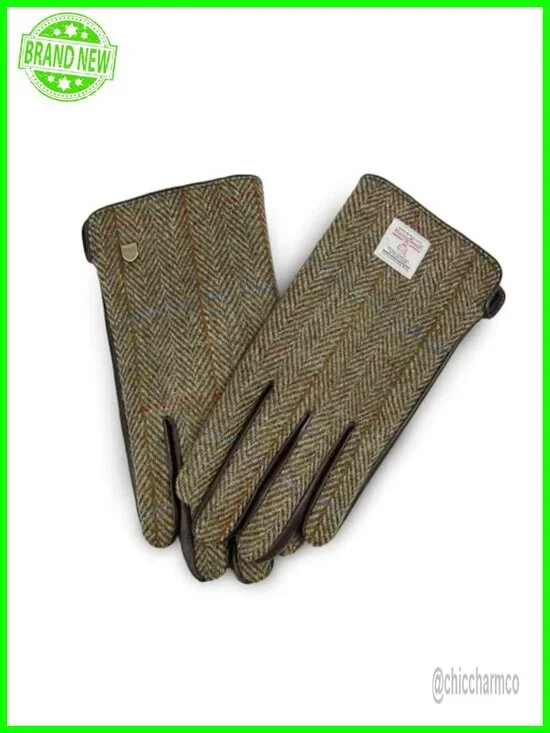 Harris Tweed Gloves Leather Palm Touchscreen Wool