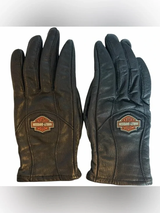 Harley-Davidson Black Leather Riding Gloves with Logo Patch