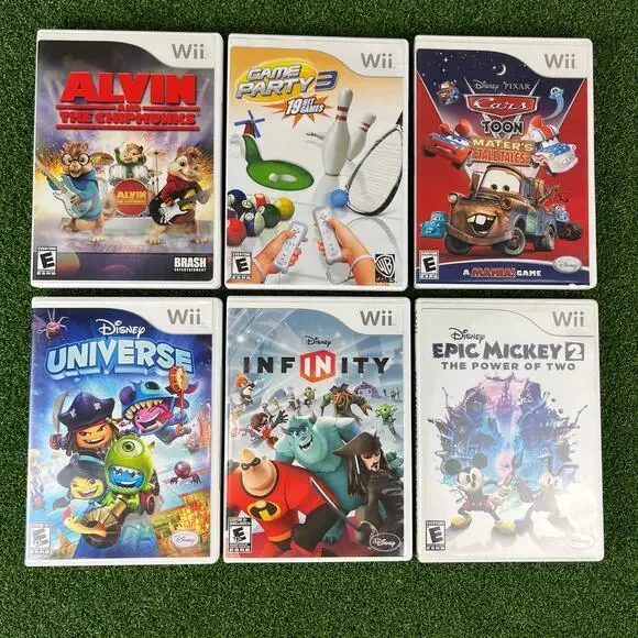 Nintendo Wii Game Lot of 6 Disney Epic Mickey 2 Cars Universe Infinity Alvin