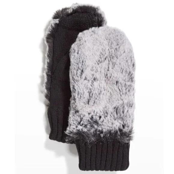 Surell Accessories Faux Fur/Knit Mittens, Black Frost/Black