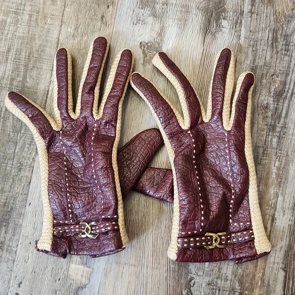 Aris Novakid Womens Burgandy & Tan Leather Driving Gloves‎ Size Med Lux  Chic