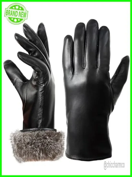 Fur Lined Leather Gloves Women Touchscreen Texting Driving Gloves