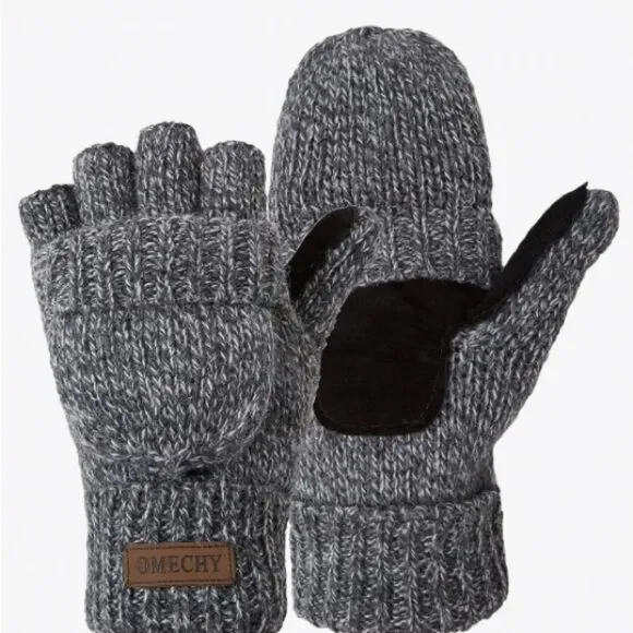OMECHY Winter Knitted Fingerless Wool Gloves Thermal Insulation Mittens ~ Unisex