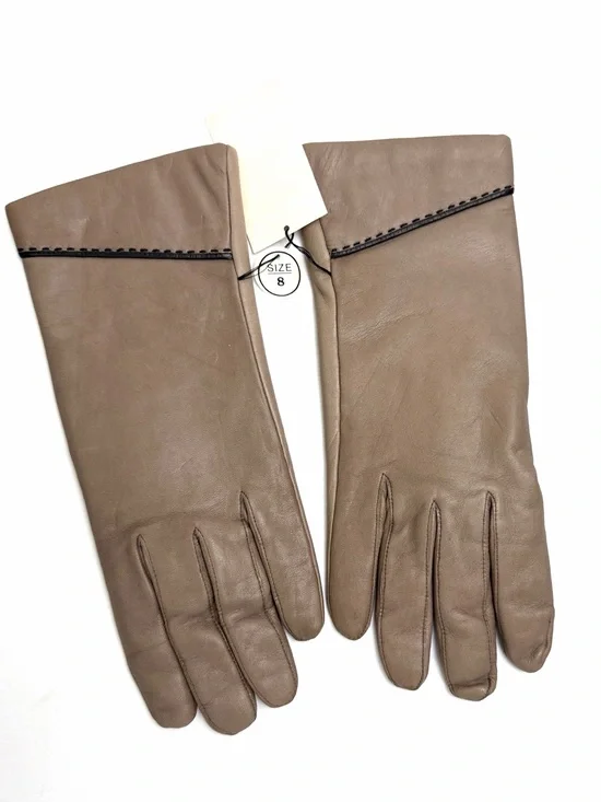 Vintage Anne Klein by Aris Taupe Leather Gloves 100% Cashmere Lined Size 8 NWT