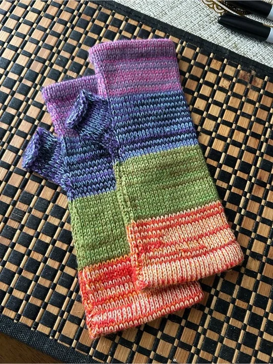 Hand-Knit Multicolor 100% alpaca Fingerless Gloves new