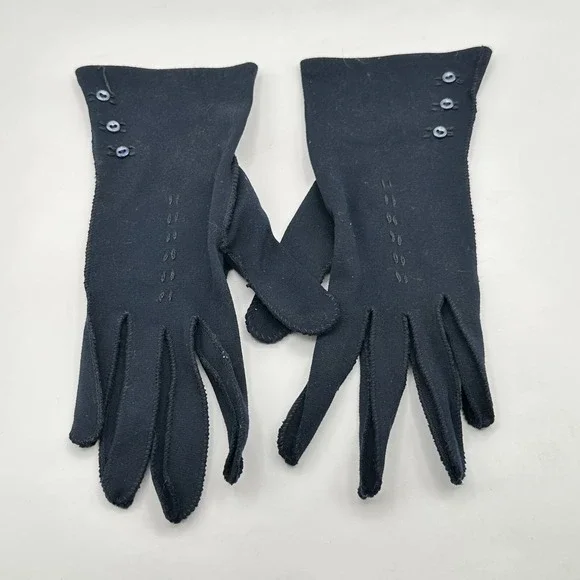Vtg Wrist Gauntlet‎ Gloves Womens Black Side Button Stitching Bridgerton Opera