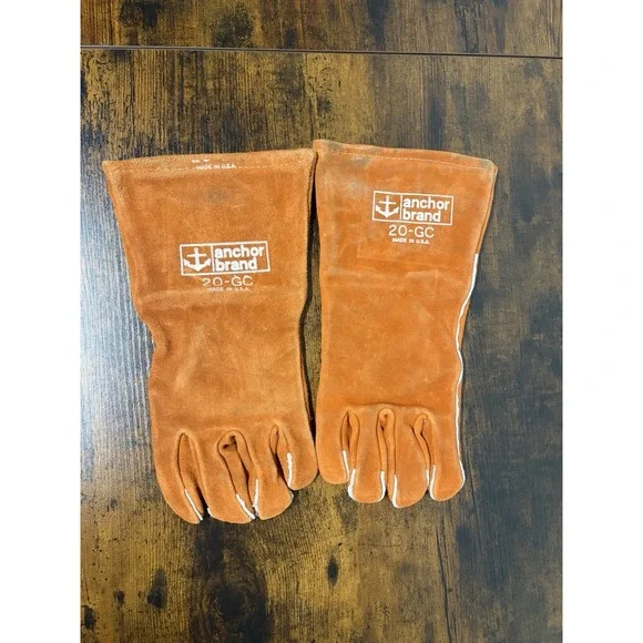 Vintage Leather Welding Gloves Orange Anchor Brand 20 GC
