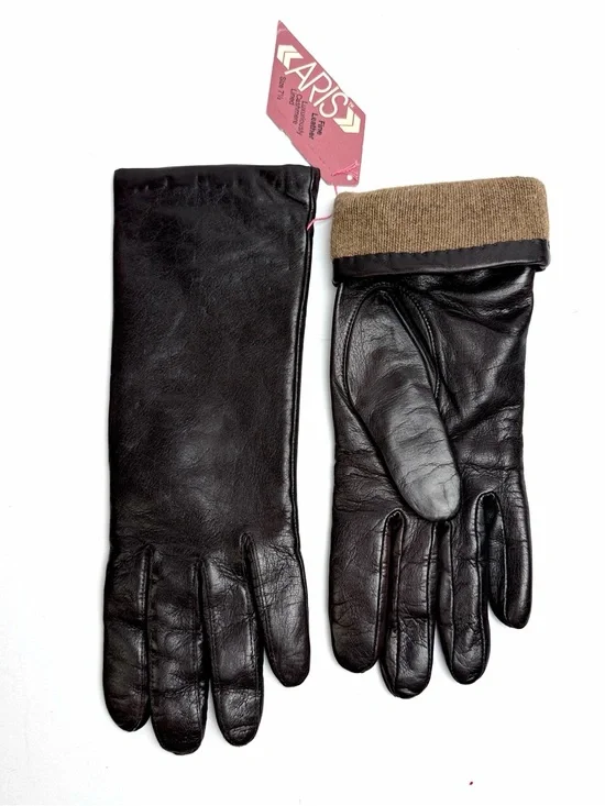NWT Aris Dark Brown Leather Gloves Cashmere Lined Women’s Size 7.5 Vintage